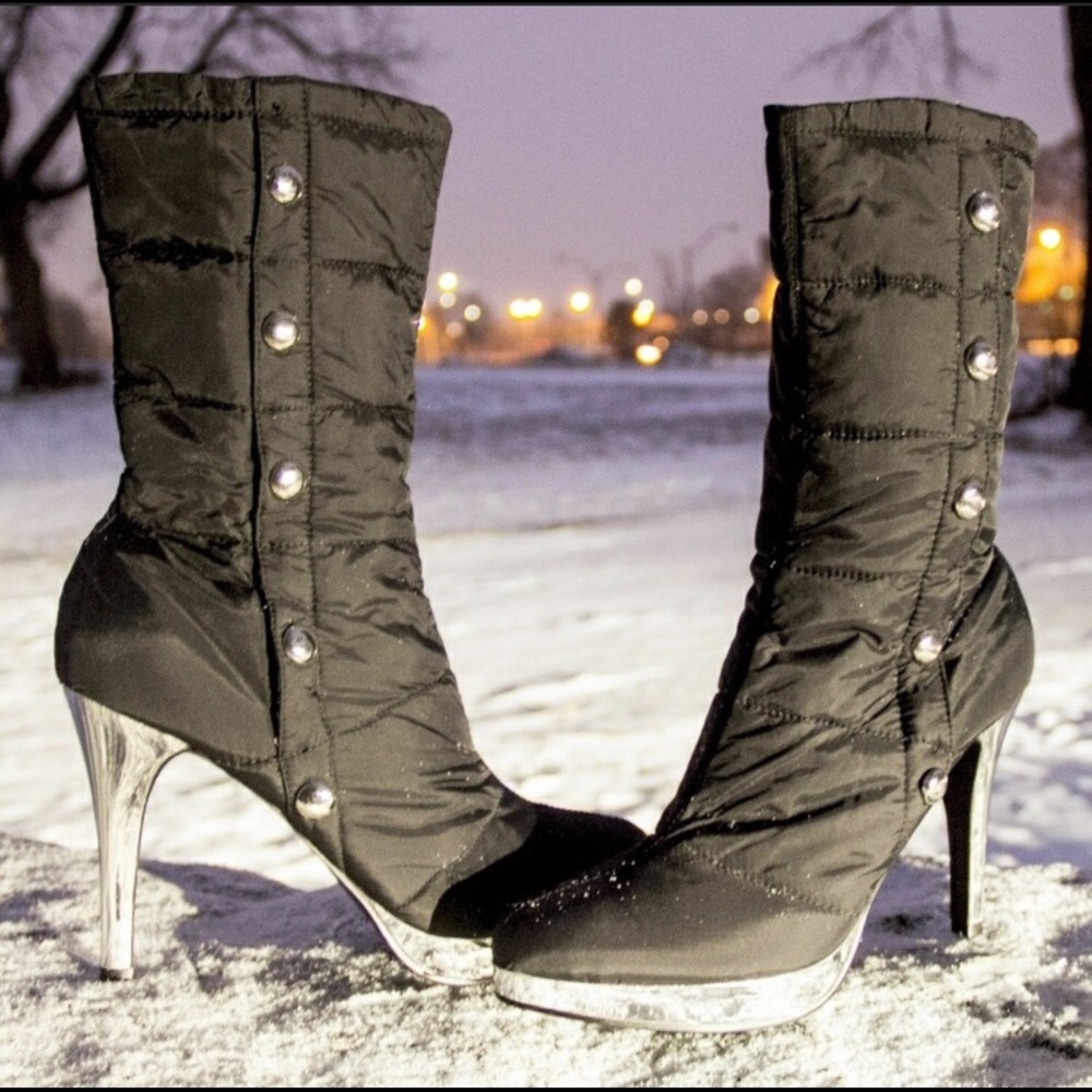 black quilted midcalf boots NWOT